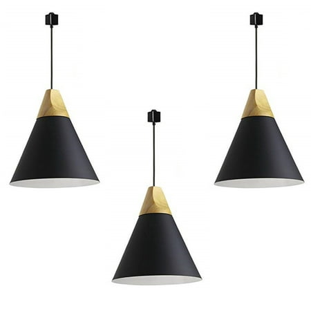 

FSLiving H-Style Track Mount Pendant Fixture Scandinavian Style Pendant Lights for Kitchen Hanging Lamp Modern Wood and Aluminium Light Customizable Black - 3 Lights
