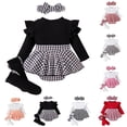 thumbnail image 4 of RMGVDSD Baby Girl Fall Winter Clothes Long Sleeve Romper Dress Plaid Skirt + Socks + Headband Cute Casual Outfits Holiday 9-12 Months, 4 of 4
