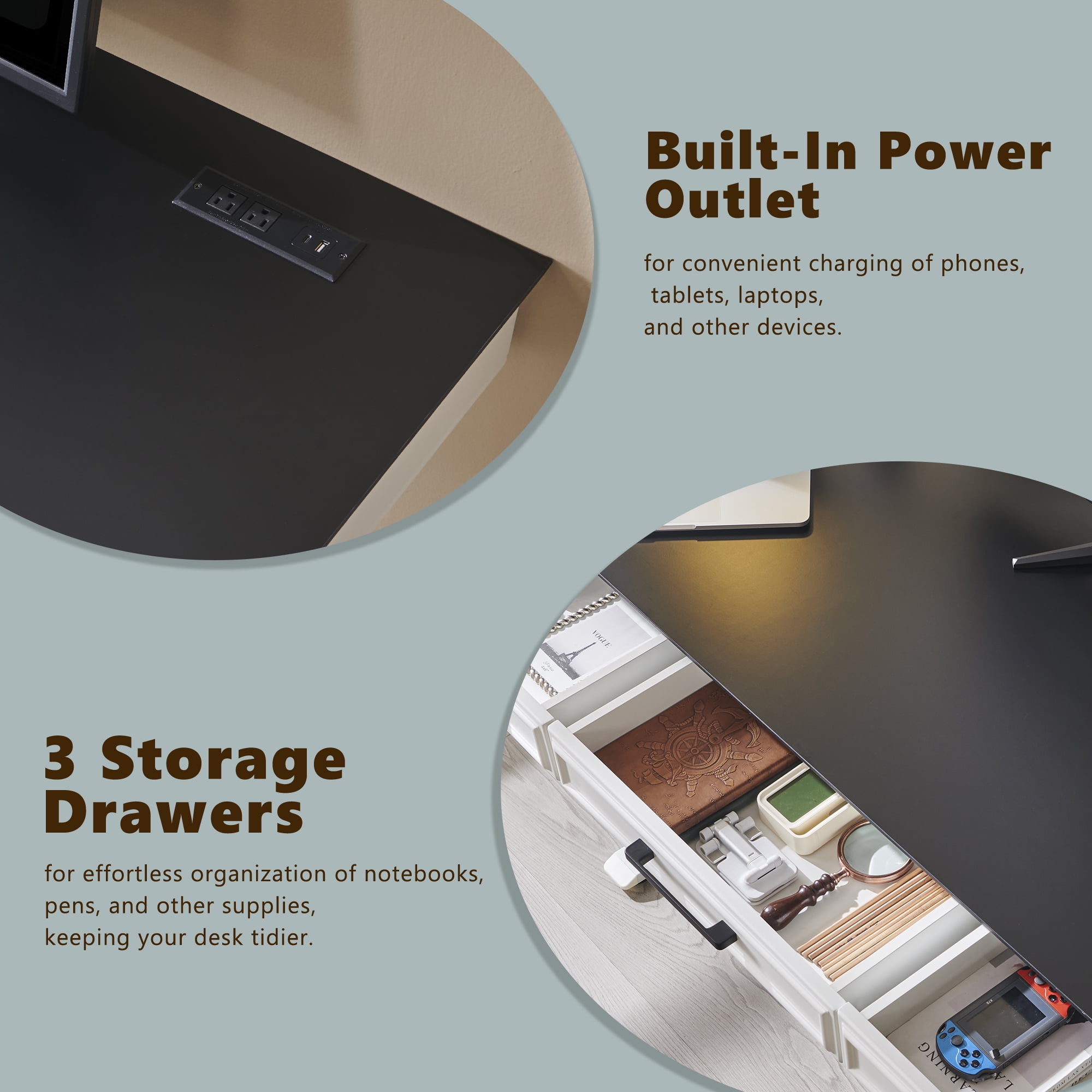 wow97e Electric Standing Desk, 55" x 22" Adjustable Height Office Computer Desk with 3 Storage Drawers, Sit Stand Up Desk with Power Outlets for Study and Home