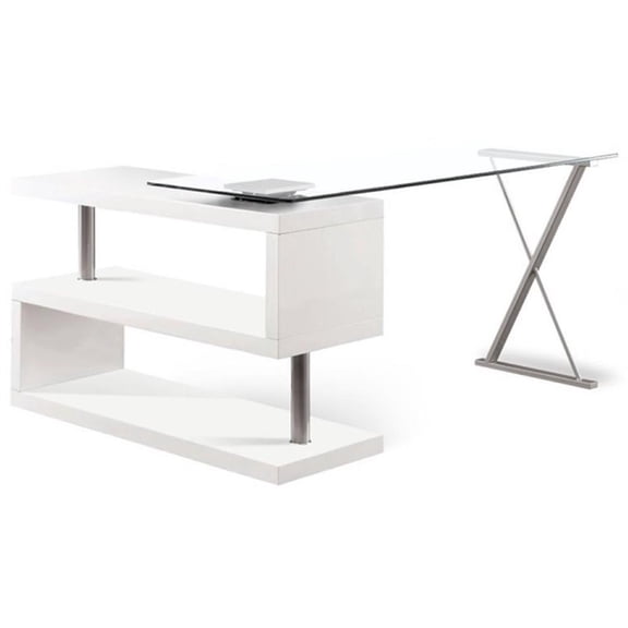 Pemberley Row Metal White Writing Desk Rectangular Modern 55.13" Unassembled