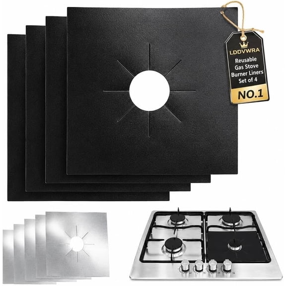 Reusable Gas Stove Burner Liners, Nonstick Stovetop Covers with Trimmable Center Opening for Grease Splatter Protection, Heat-Resistant Kitchen Accessory, Set of 4