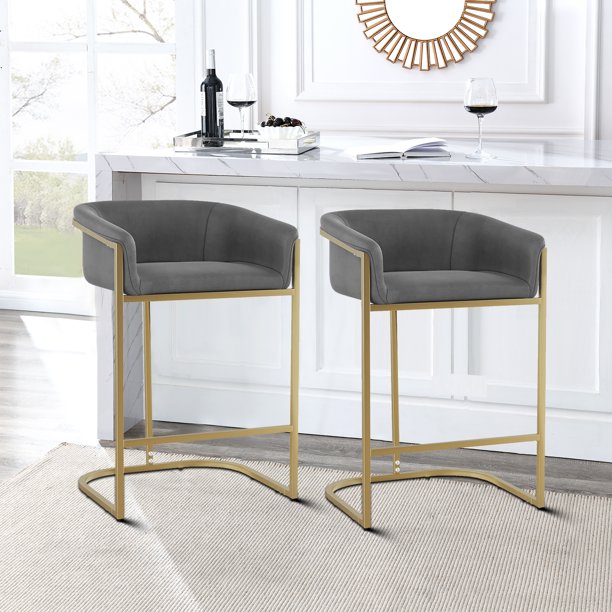 Counter Height Dining Chairs Set, Velvet Upholstered Bar Chairs Set of