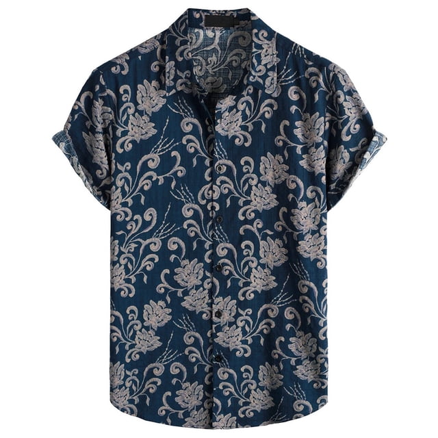 Ramiter Men's Shirts Men's Summer Short Sleeve Button Down Shirts Dark Blue,XL