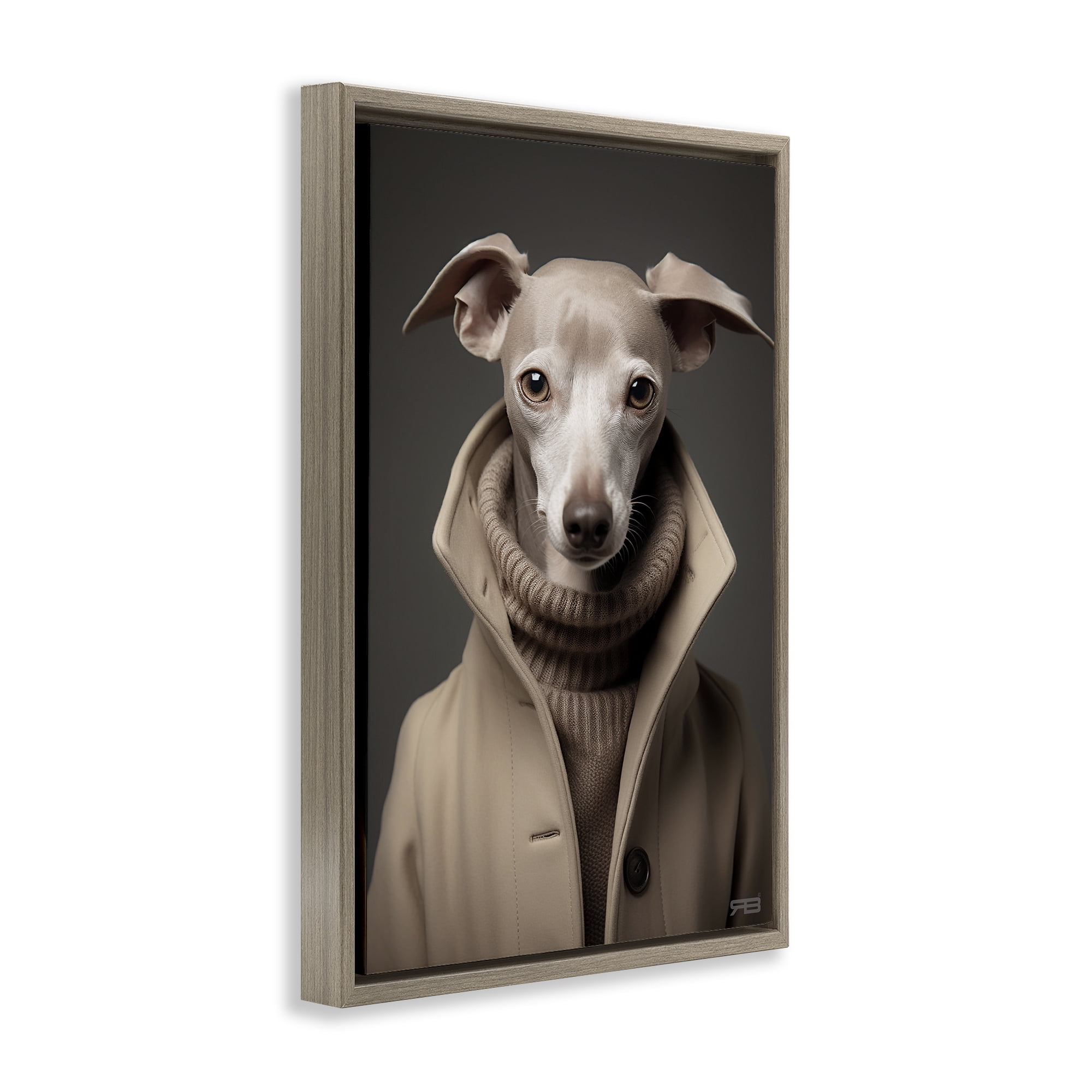 Stupell Industries Chic Fashion Greyhound Animals & Insects Painting Brown Floater Framed Canvas Art Print Wall Art, 21 x 31