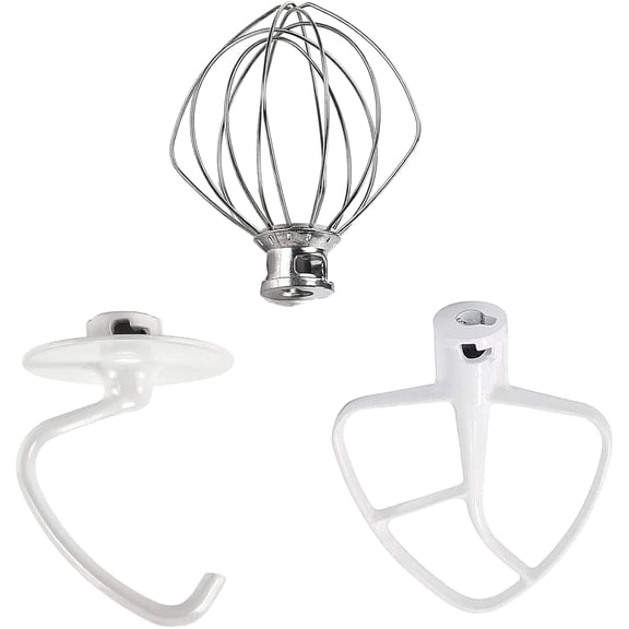 3 Pack Mixer Attachments for Kitchen Aid 4.5-5 Quart Tilt-Head Stand Mixers, Heavy-Duty Metal,Includes K45DH Dough Hook, K45B Flat Beater,K45WW Wire Whip, Dishwasher Safe Replacement Kit