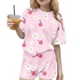 thumbnail image 2 of Avrnliq Girls 2 Piece Summer Outfit, Cherry Daisy Print Short Sleeve Crew Neck Top & Elastic Waist Shorts, Soft Stretch Casual Playwear for 3-14 Years,Size 3-4T, 2 of 8