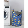thumbnail image 3 of Fruits Laundry Bag, Vibrant Oranges and Lemons Silhouettes with Mini Polka Dots, Hamper Basket with Handles Drawstring Closure for Laundromats, 13" x 19", Violet Blue Orange, by Ambesonne, 3 of 4