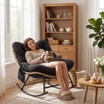 thumbnail image 2 of Oversized Outdoor Rattan Rocking Chair - Heavy-Duty Steel Frame, Single Egg Lounge, Removable Thick Black Cushion,All-Weather Wicker,Garden Patio Balcony Use-Yellow Rattan+Black Cushion,Single Person, 2 of 7