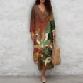 thumbnail image 4 of DISNIMO Dress for Women Bird Printed Fashion Casual Maxi Dresses V Neck Loose Dress Lightweight 3/4 Sleeve Shift Dresses Imitation Linen Outfits, XL, 4 of 6