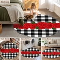thumbnail image 5 of Round Area Rug 6 Ft, Valentine's Day Washable Non-Slip Circle Carpet for Living Room/Bedroom, Red Rose Flowers Buffalo Plaid Romantic Low-Profile Indoor Mats Collection Rugs for Residential, 5 of 7