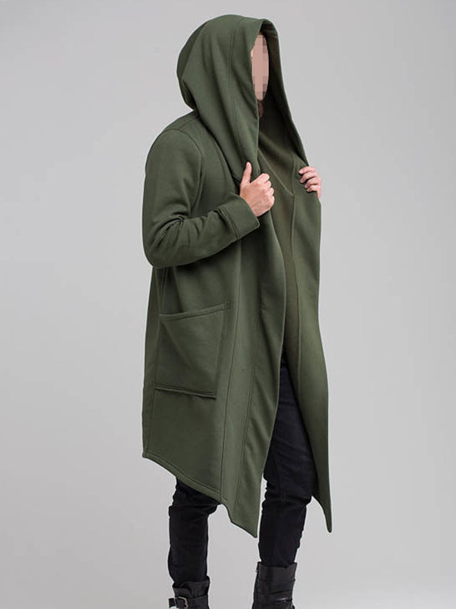 Men Women Long Hooded Jacket Overcoat Hip Sweatshirt Cardigan Outwear Cloak Trench - Walmart.com