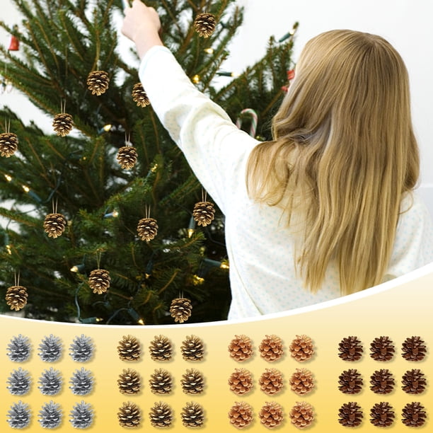 Adornos de conos de árbol de Navidad - 9 piezas de adornos colgantes de madera para fiesta navideña