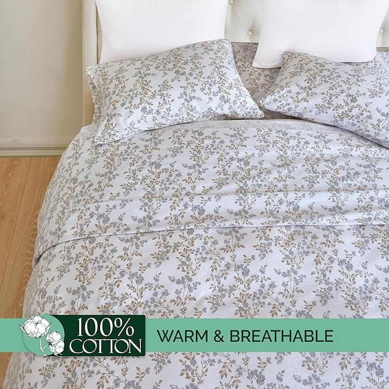 Elegant Comfort - 4 PIECE Holiday Christmas Flannel Cotton Sheet Set, Deep Pocket Fitted - Twin XL, Maya Flower