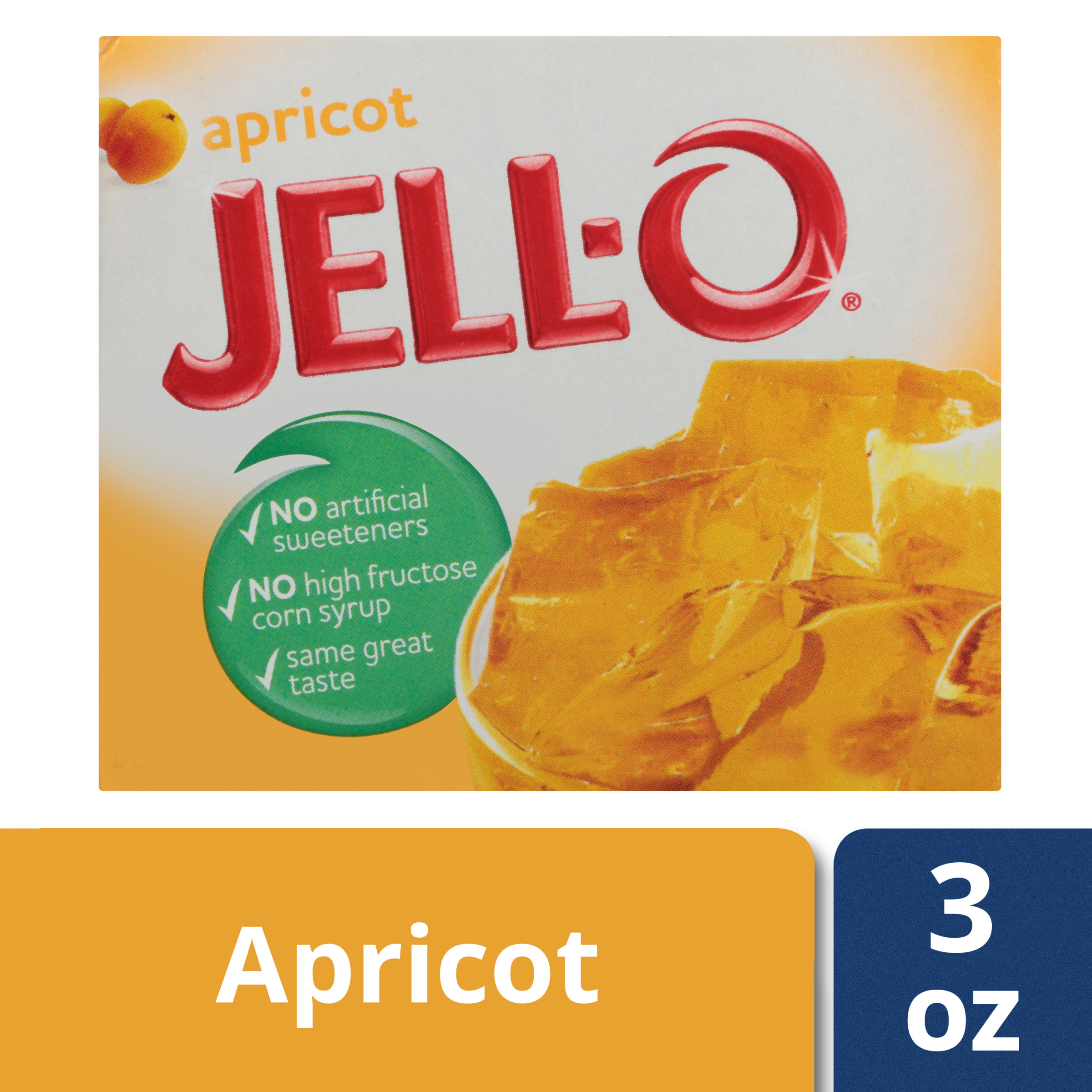 JellO Apricot Instant Gelatin Mix, 3 oz Box