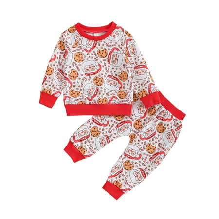 

Toddler Girl Fall Outfits Christmas Winter Long Sleeve Santa Cookie Prints Tops Pants 2Pcs Baby Girl Clothes
