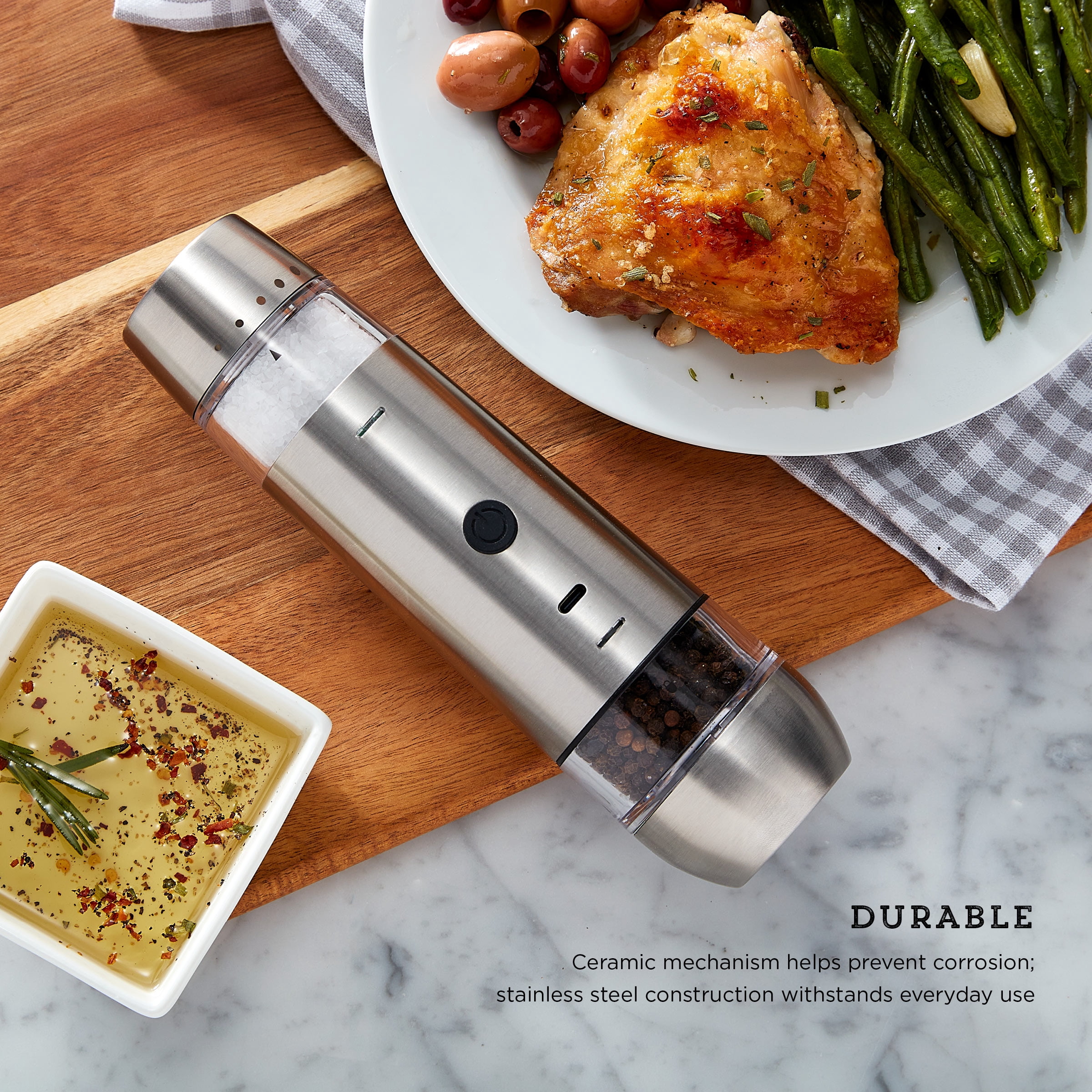Kamenstein USB Rechargeable Dual Salt & Pepper Grinder Silver