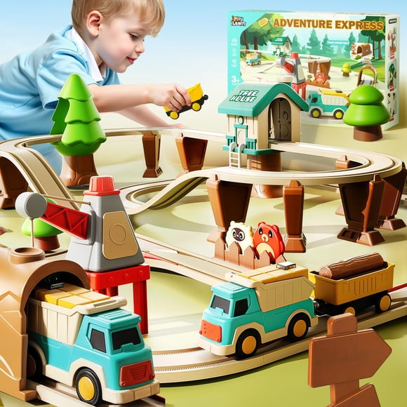 Set de vías de tren eléctricas iPlay iLearn Forest Adventure 62 piezas