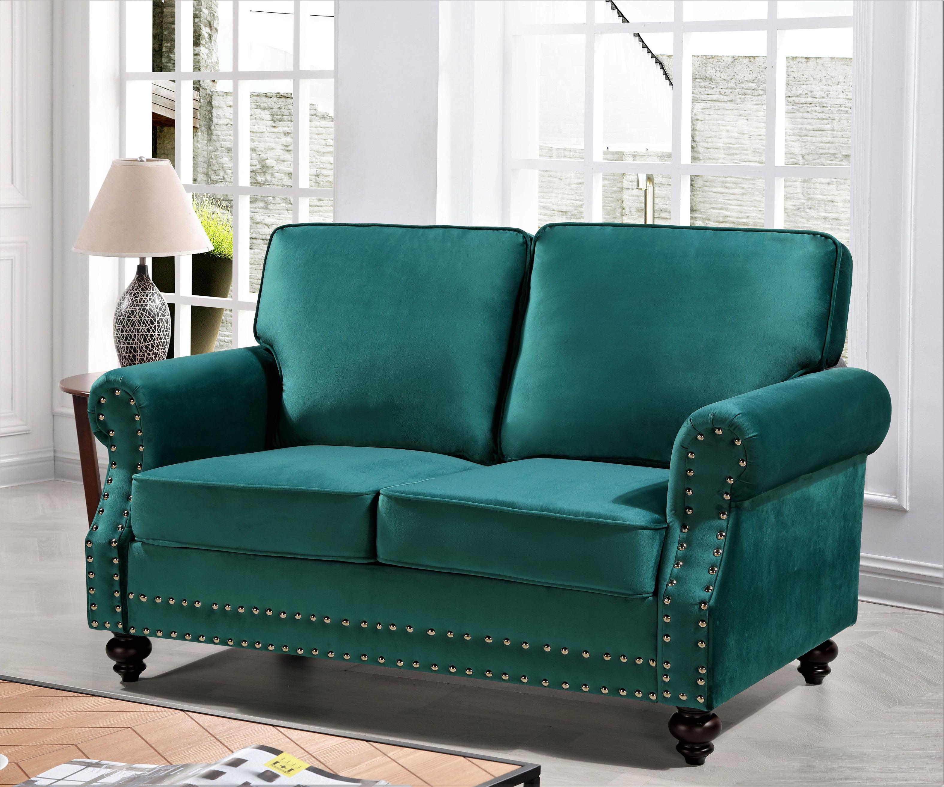 Uspridefurniture Feingold 3Pcs Velvet Living Room Set, Green