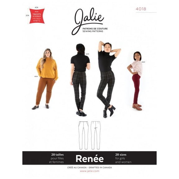 Jalie Sewing Pattern 4018 Renee Ponte Pants Kids, Teenagers, Women 28 Sizes