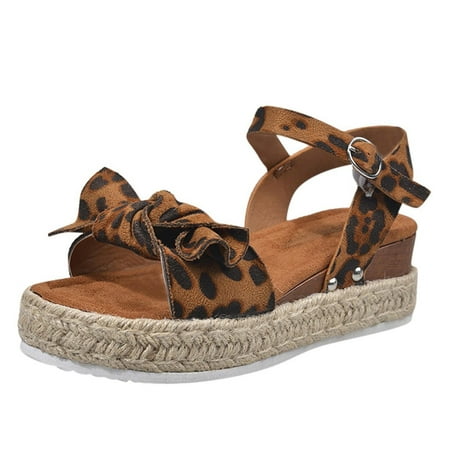 

Hvyesh Clearance Sandals for Women Womens Wedge Sandals Open Toe Wedges Cute Bowknot Buckle Ankle Strap Espadrille Platform Sandals