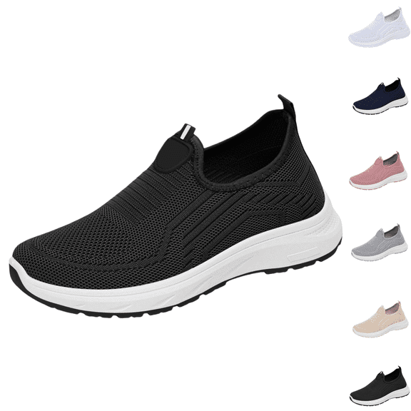 Orthopedic Shoes for Women, Women's Sports Mesh Slip‑on Casual Shoes, Comfortable Outdoor Walking and Running Footwear Black 7.5 [EU-39]