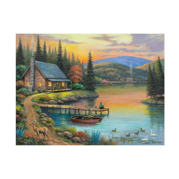 Canvas Wall Art - John Zaccheo 'Sunset Lake' Wall Art for Living Room, Bedroom, or Office Décor by Trademark Fine Art - 19 x 14 Inches
