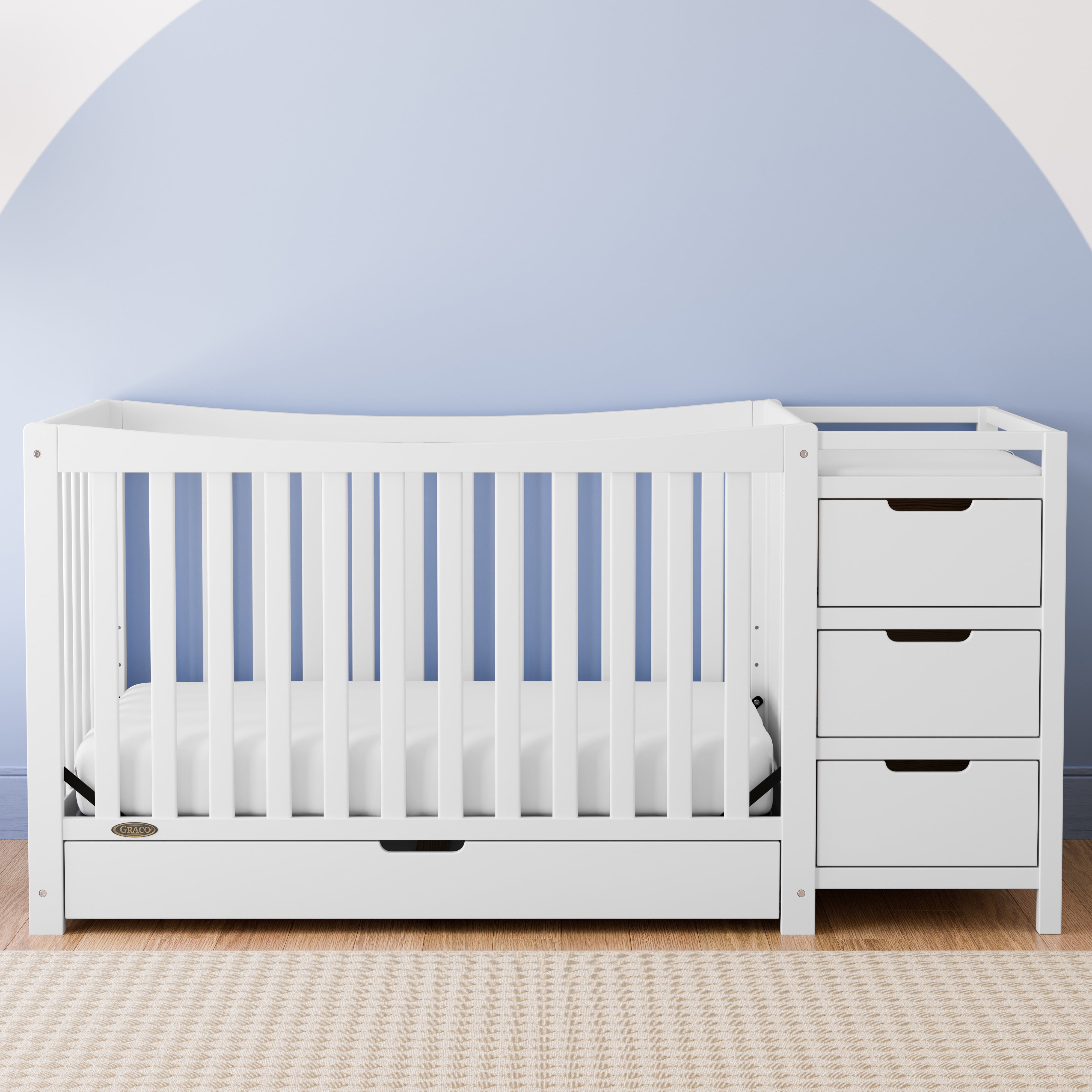 Graco Remi 4-in-1 Convertible Crib and Changer and Premium Crib & Toddler Mattress Bundle, White