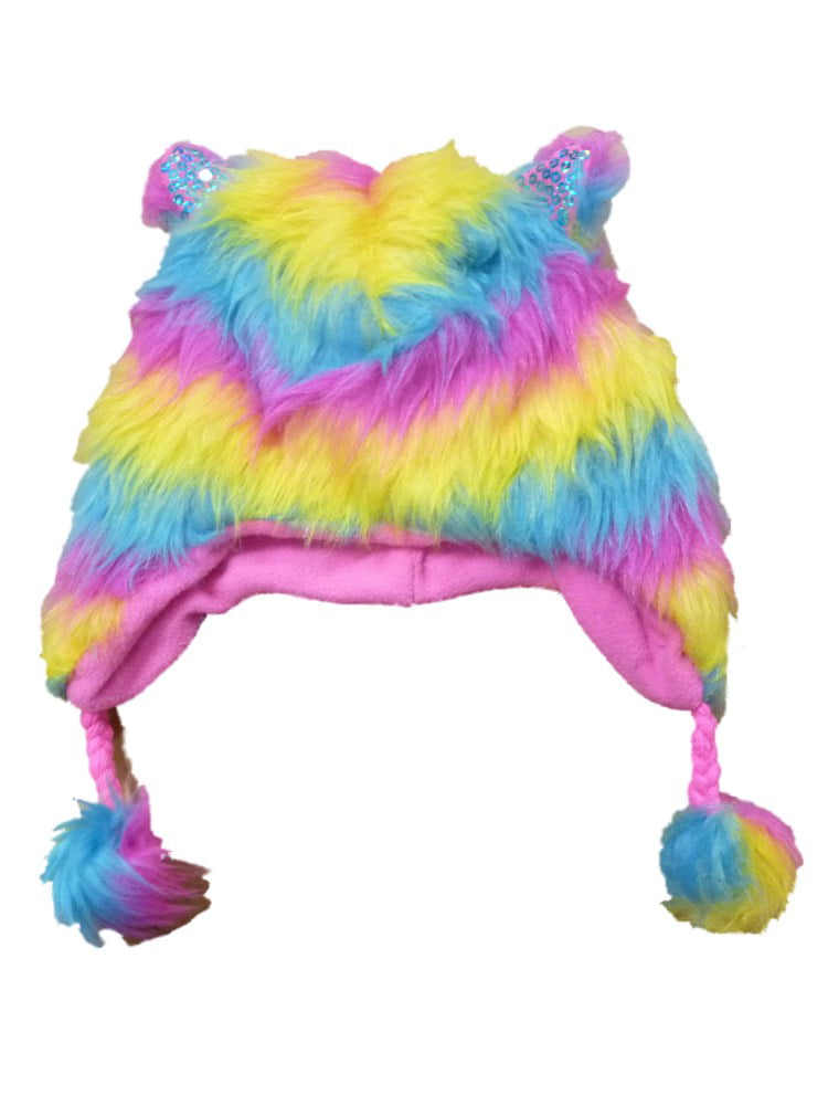 Accessories 22 Girls Fuzzy Rainbow Striped Trapper Hat Plush Peruvian Beanie
