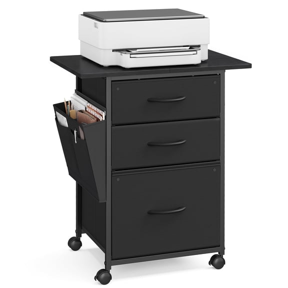 VASAGLE 3-Drawer File Cabinet, Mobile Printer Stand with Storage, Cabinet for A4 Letter Size, 23.6 x 15.7 x 26.8 Inch, Ink Black, Bellah Collection