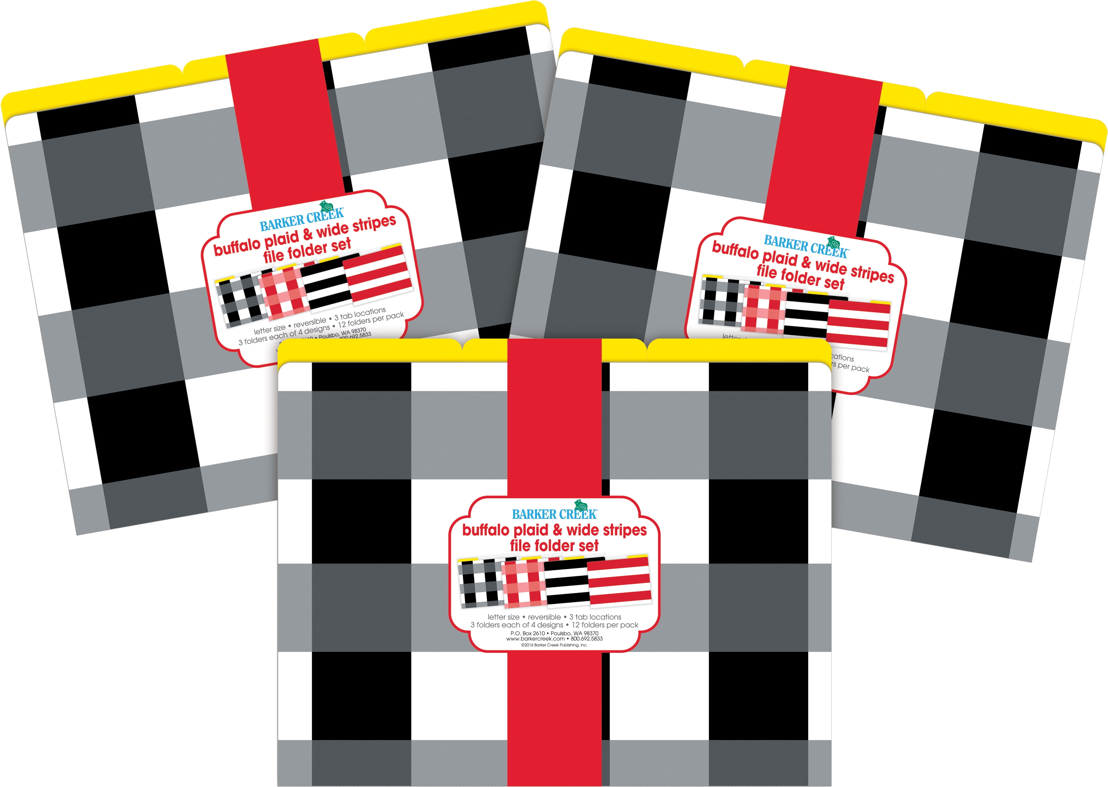 Barker Creek Tab File Folders, Letter Size, Buffalo Plaid/Wide Stripes, Pack Of 36 Folders