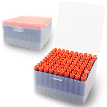 BOROLA Foam Dart Bullet Storage Box easy to organize and carry，designed specifically with foam dart enthusiasts in mind ，compatible for Nerf (1Box，1Tray & 100 Blue Darts)