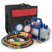 3CFM or 4CFM Air Vacuum Pump HVAC A/C Refrigeration Kit AC Manifold Gauge Set 110V 1400 RPM
