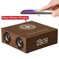 thumbnail image 3 of Reloj despertador digital LED eléctrico de madera con base de carga inalámbrica y altavoz Bluetooth marrón, 3 of 8