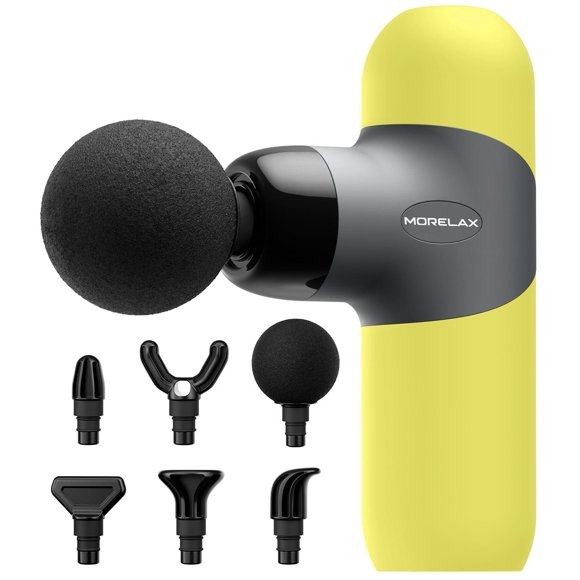 Pistola De Masaje Morelax Mini Gris Portátil Muscular Con 6 Cabezales Y 4 Velocidades