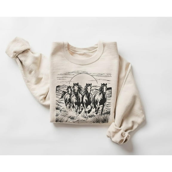Wild Horses Sweatshirt, Western Landscape Pullover, Horse Lover, Rustic Equestrian Crewneck, Country Sweater553 Tshirt All Size S-5XL