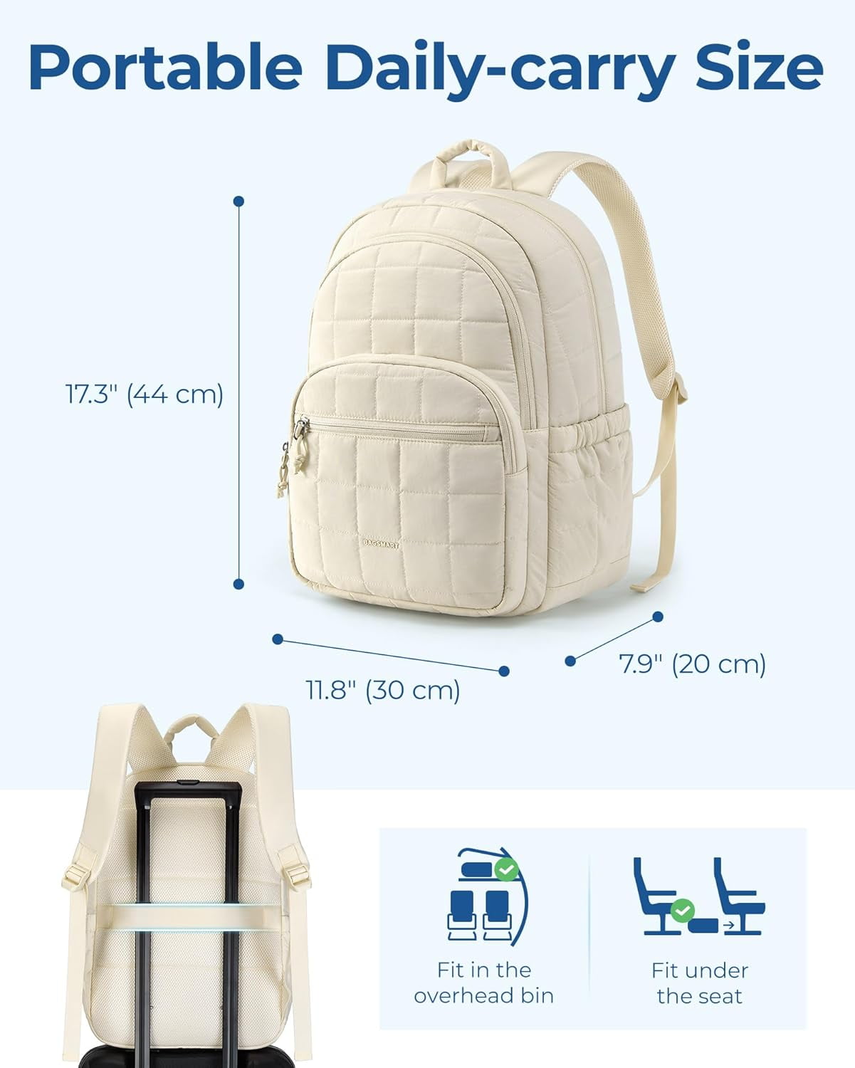 College Laptop Backpack, Travel Laptop Backpack for Women, Quilted Casual Daypack, Water-Resistant Bookbag for 15.6 Inch Laptop, Pink