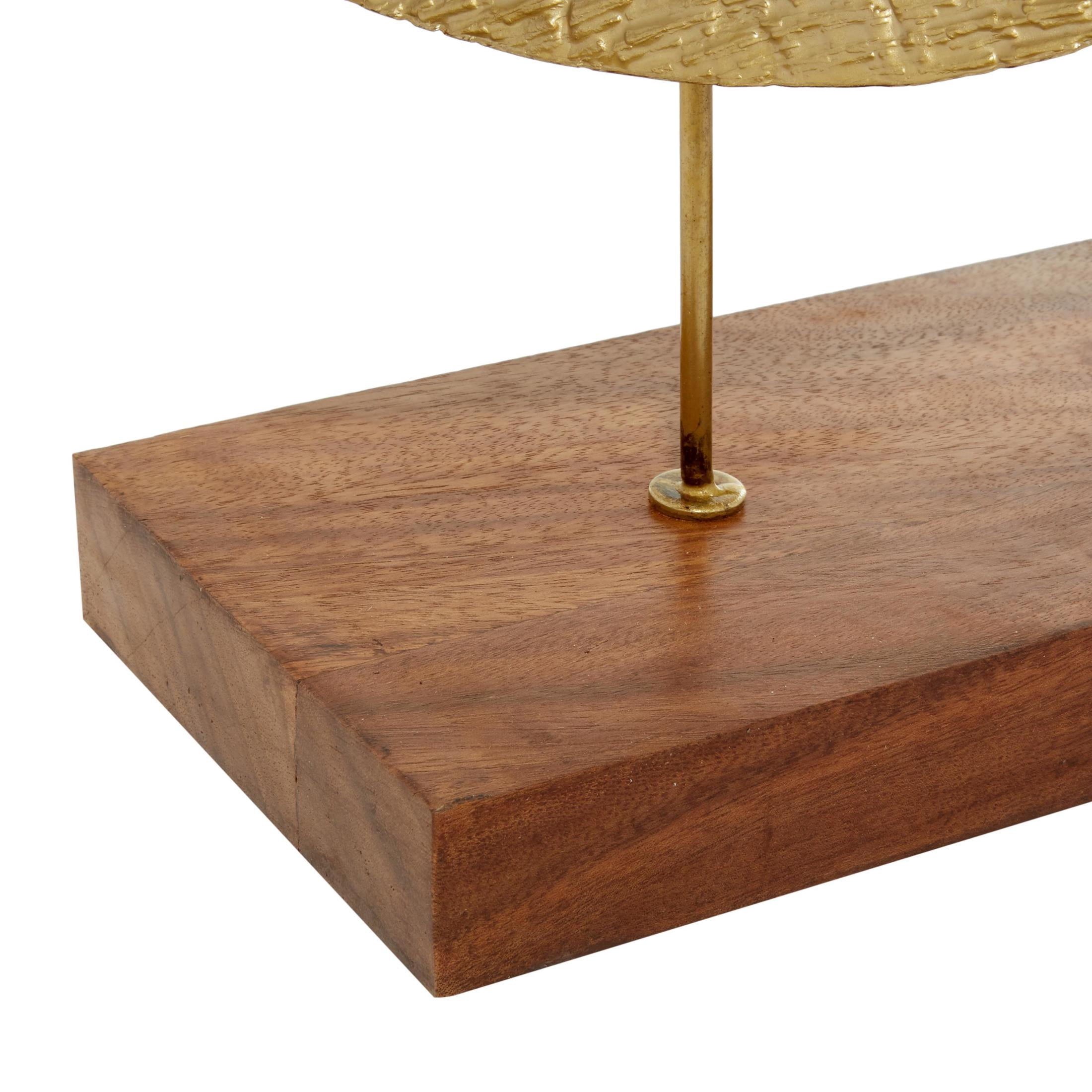 22" x 27" Gold Metal Plate Geometric Sculpture with Wood Stand, by DecMode