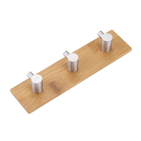 

Natural Bamboo Stainless Steel Wall Hanger Hook Bag Key Towel Hanger Kitchen Three Hook