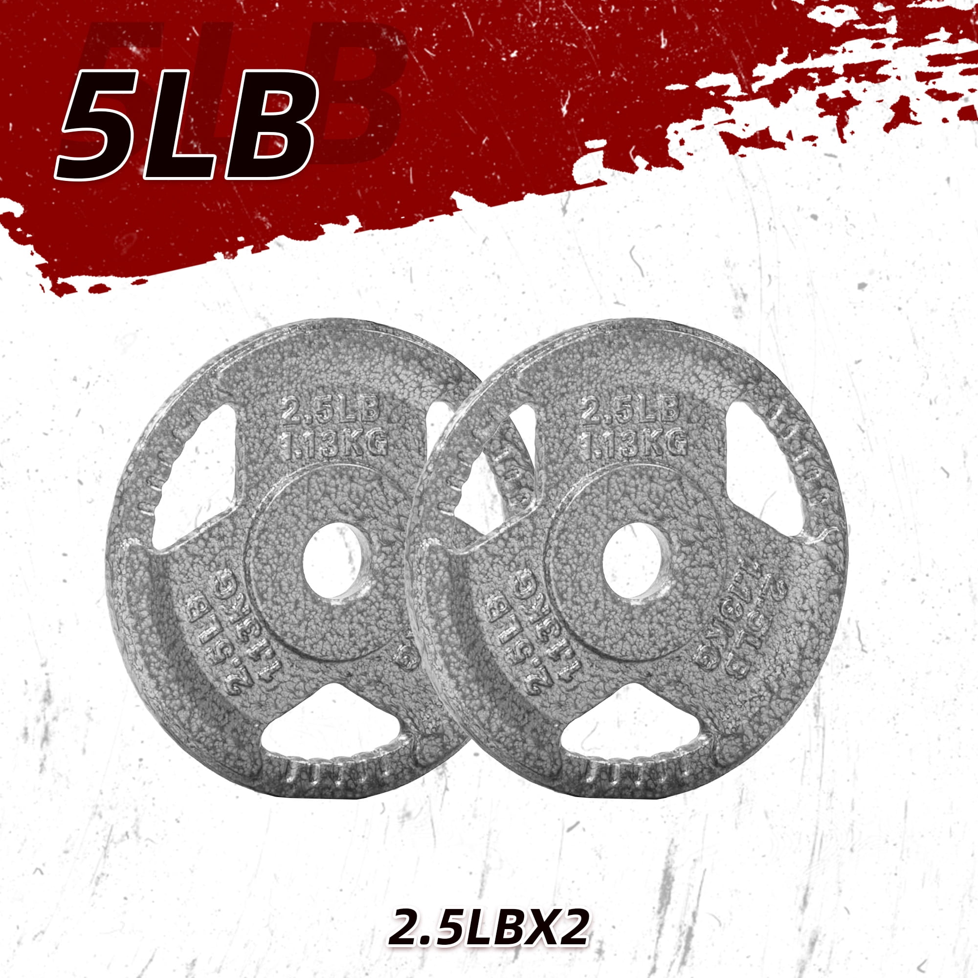 FlexWave 5LB Standard 1" Cast Iron 3-Grip Weight Plates Set, Light Gray