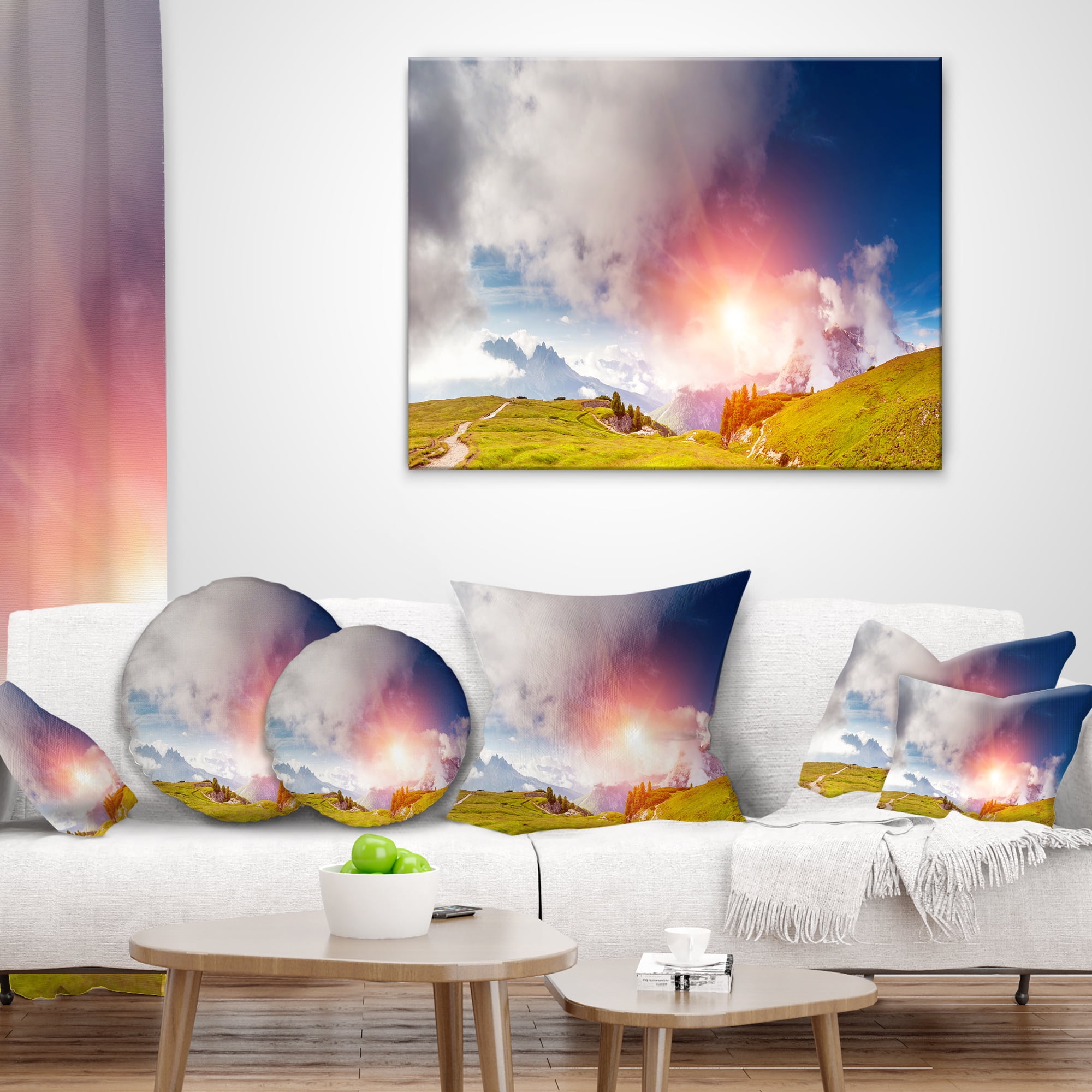 Designart Cadini di Misurina Range at Sunset - Landscape Printed Throw Pillow - 18x18