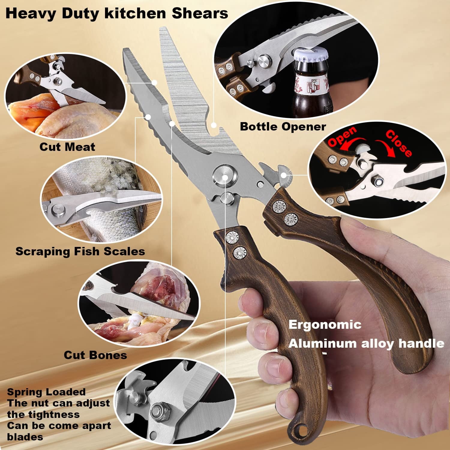 Heavy Duty Multipurpose Kitchen Shears - BONUS Blade & Finger Protectors -  Premium Cooking Scissors For Slicing, Dicing, Cutting, Chopping & Shredding  - Perfect For Poultry, Meat, Vegetables & Fruit: Buy Online
