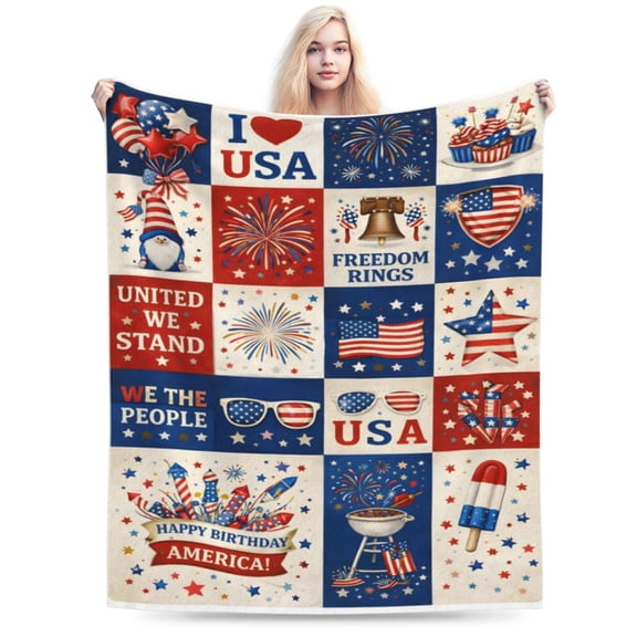 Patriotic USA Pattern Blanket Fourth of July Gift Throw Blanket Cozy Soft American Flag Blanket Home Decor 50x40