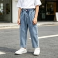 thumbnail image 5 of WQNVRNR Girls Straight Jeans Fall Winter Heart Print Casual Elastic Waist Kids Denim Blue 2 Years, 5 of 8