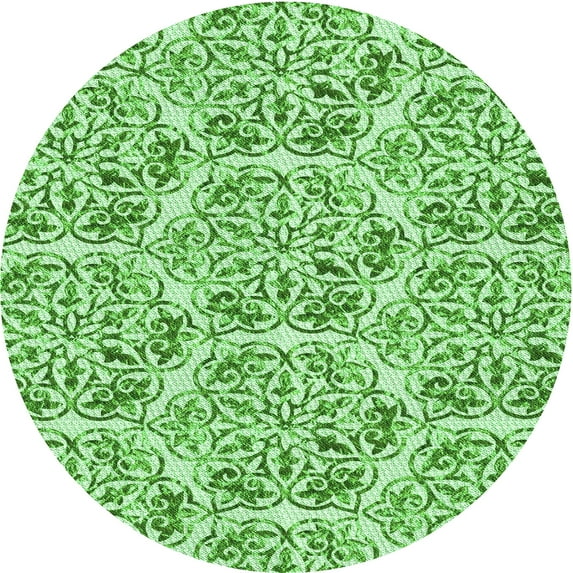 Ahgly Company Machine Washable Indoor Round Transitional Dark Lime Green Area Rugs, 4' Round