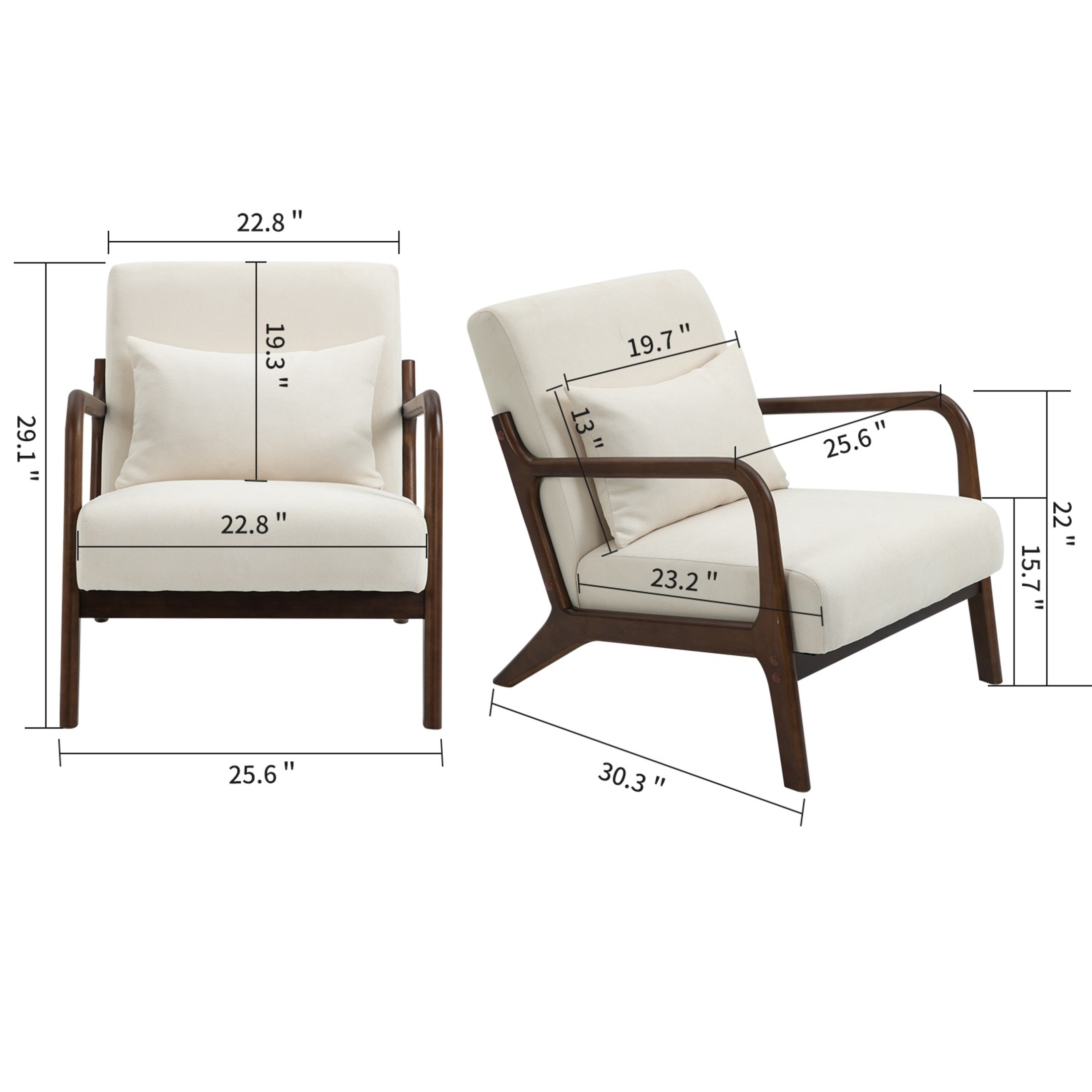 GDF Studio Ciara Mid-Century Modern Solid Wood Accent Chair, Reading Armchair for Living Room, Bedroom, White & Walnut