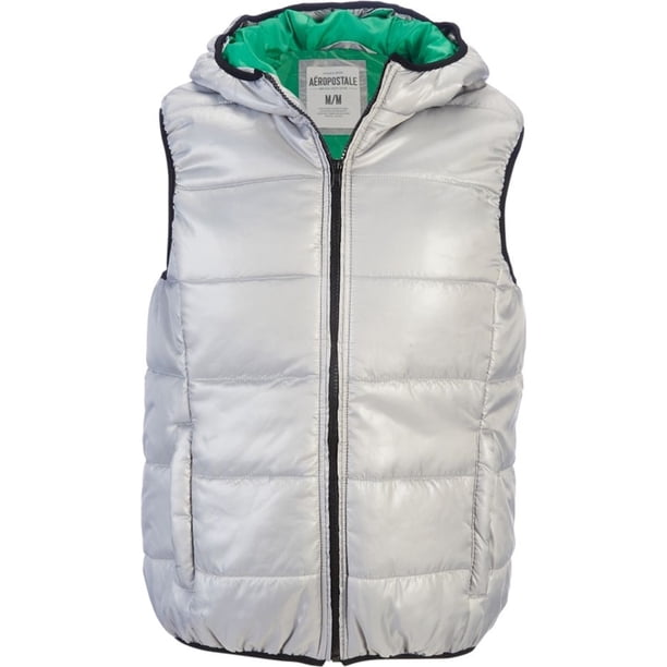 Aeropostale - Chaleco acolchado ligero con capucha y cremallera completa para hombre, gris, grande Aeropostale Chaleco acolchado