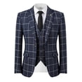 thumbnail image 3 of Beauty-Emily Men's Plaid Suit Set, 3 Pcs Single Breasted Peak Lapel Blazer Vest & Pants, Slim Fit Formal Wear for Wedding, Prom & Party, 3 of 12