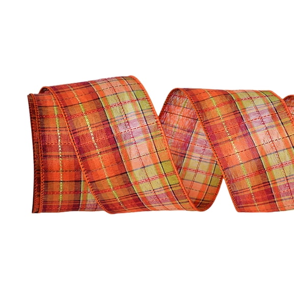 Fall Burlap Wired Ribbon with Metallic Edge, 1.5 Inch Fall Plaid Ribbon for Big Bow,Fall Wreath,Gift Wrapping B