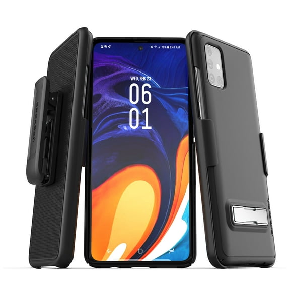 Encased Samsung A51 Belt Case with Kickstand (Slimline) Ultra Thin Cover with Holster Clip for Galaxy A51 - Black