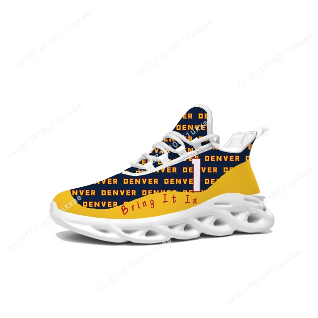 Zapatillas deportivas Denver número 15 27 1 Bring It In Flats para hombre y mujer, deportivas para correr de alta calidad, personalizables DIY.